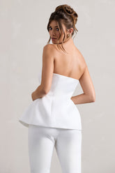Cream Satin Strapless Button Front Corset Top